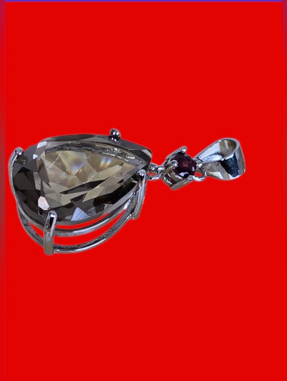 925 Sterling Silver Pendant 2x 1.2cm With Natural Smoky Qusrtz & Garnet